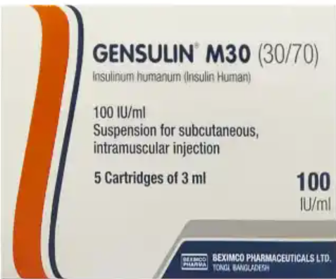 GENSULIN M30 (30/70) CARTRIDGES 100 IU INSULIN